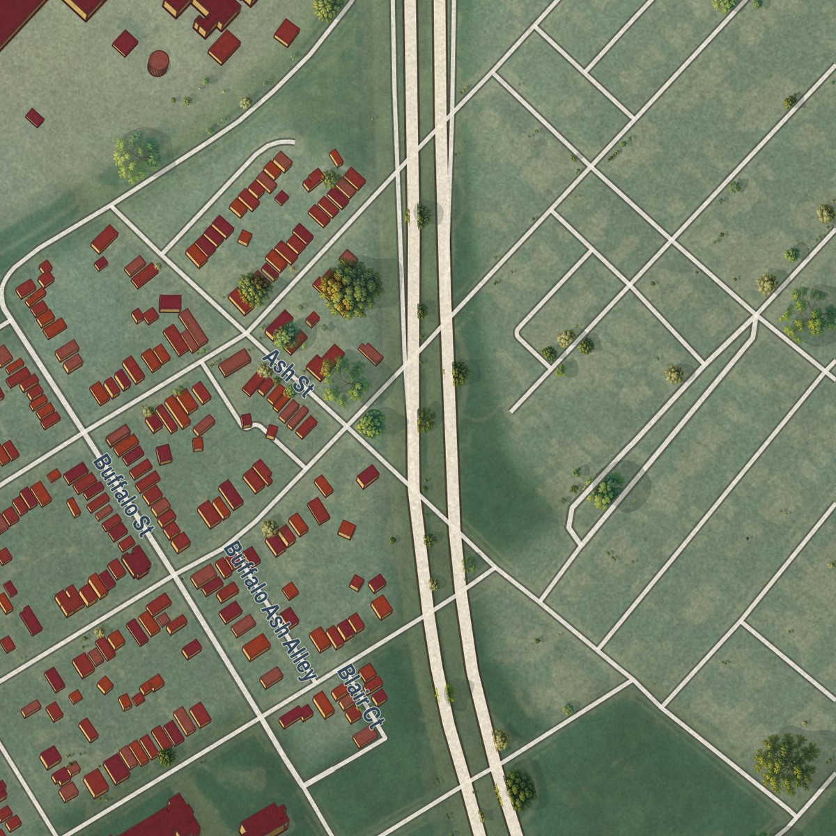 Second close-up of the map of Vistula, Ohio print showing more streets and buildings