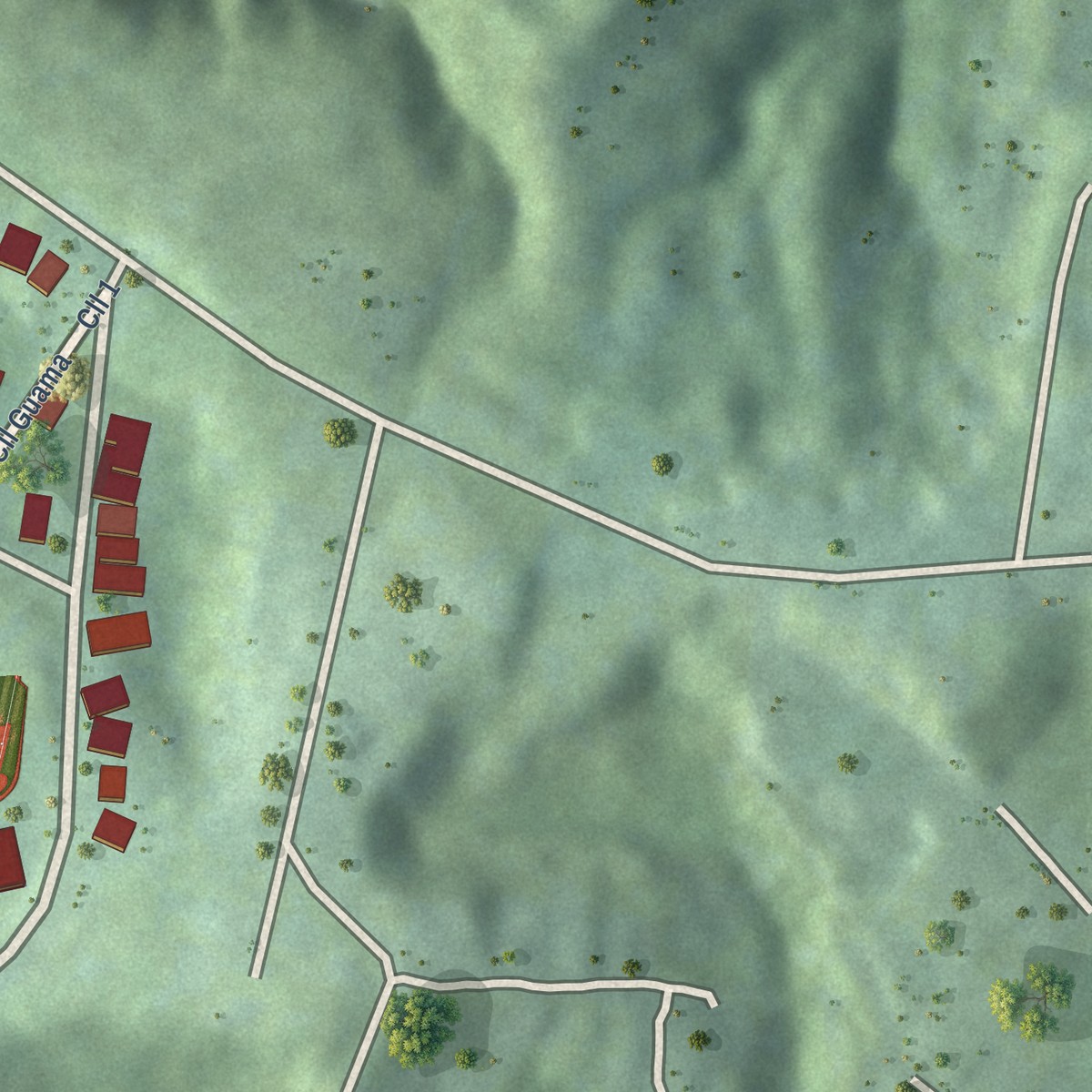 Second close-up of the map of Voladoras, Puerto Rico print showing more streets and buildings