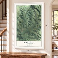 Volcano, California map, 24 x 36 inch print in a white frame by a staircase