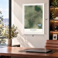 Von Ormy, Texas map, 18 x 24 inch print in a white frame in a home office