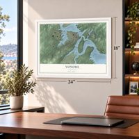 Vonore, Tennessee map, 18 x 24 inch print in a white frame in a home office