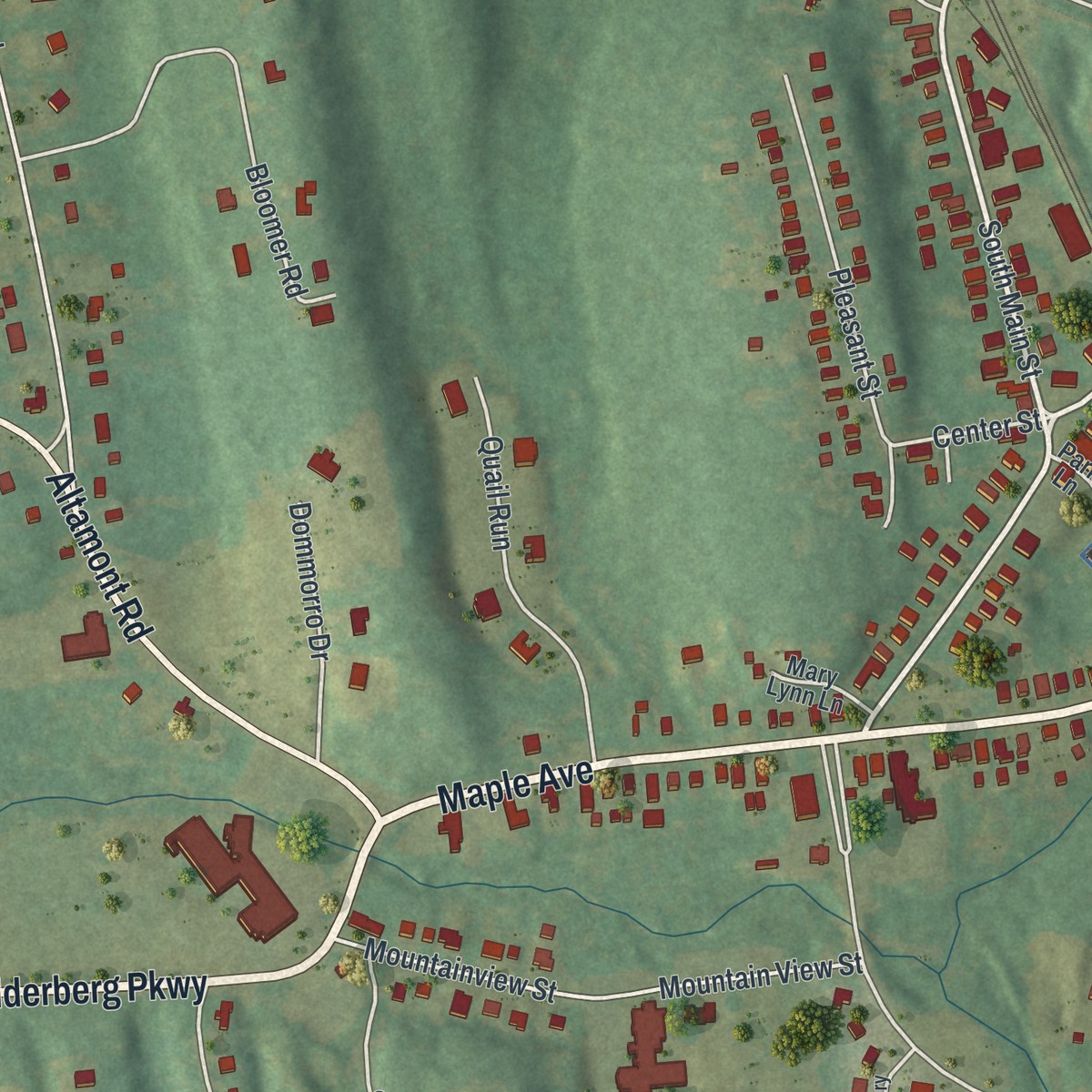 Second close-up of the map of Voorheesville, New York print showing more streets and buildings
