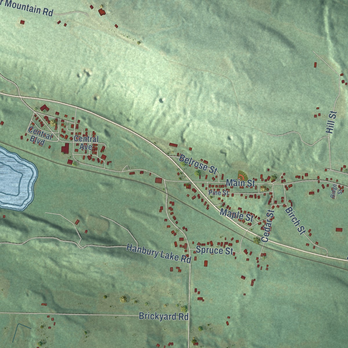 Second close-up of the map of Vulcan, Michigan print showing more streets and buildings