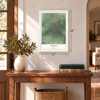 Wabash, Indiana map, 12 x 18 inch print in a white frame in an entryway