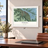 Wabasha, Minnesota map, 18 x 24 inch print in a white frame in a home office