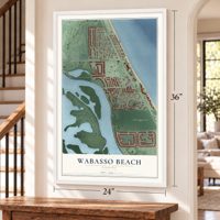 Wabasso Beach, Florida map, 24 x 36 inch print in a white frame by a staircase