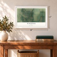 Wabaunsee, Kansas map, 12 x 18 inch print in a white frame in an entryway