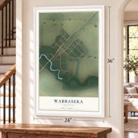 Wabbaseka, Arkansas map, 24 x 36 inch print in a white frame by a staircase