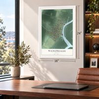 Wachapreague, Virginia map, 18 x 24 inch print in a white frame in a home office