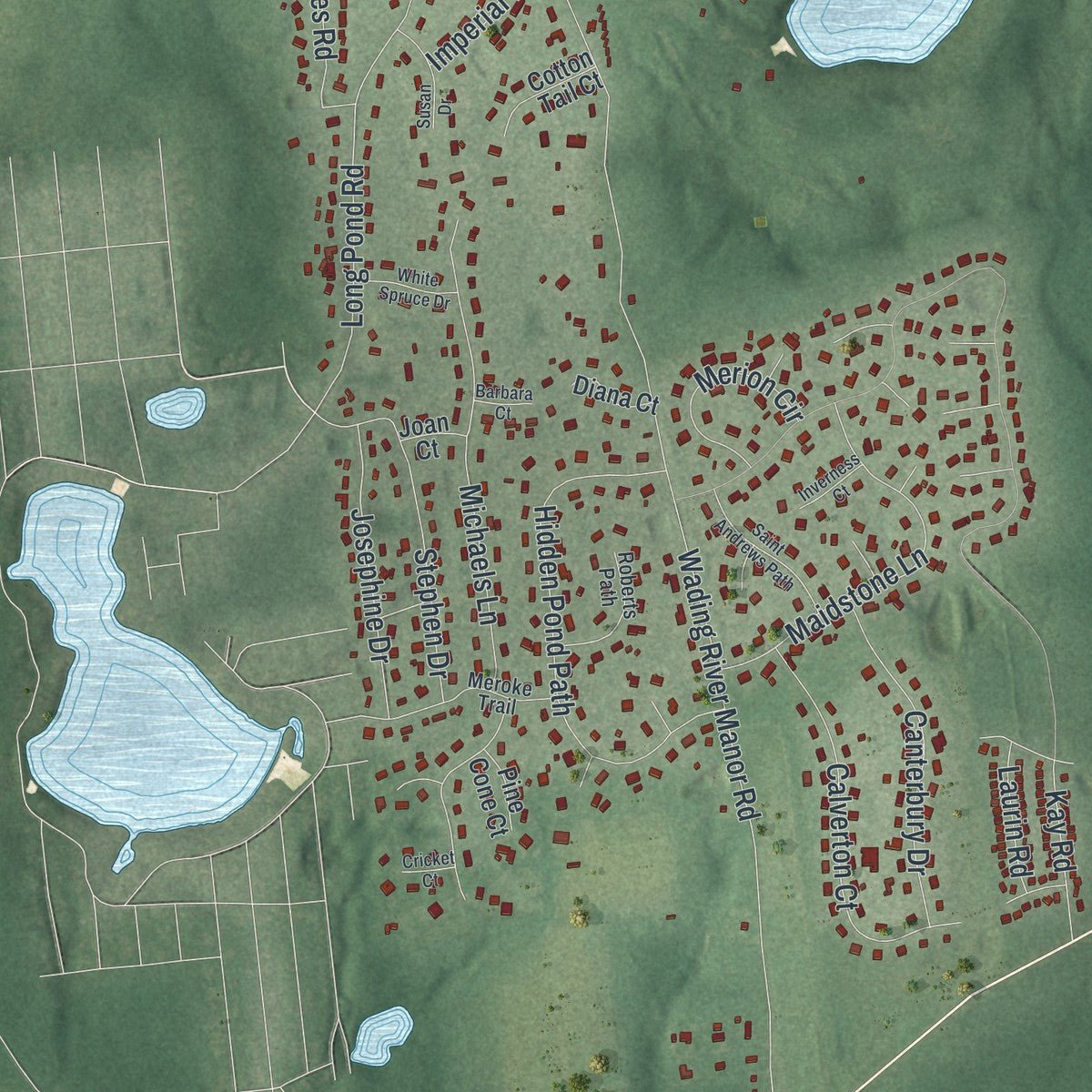 Second close-up of the map of Wading River, New York print showing more streets and buildings