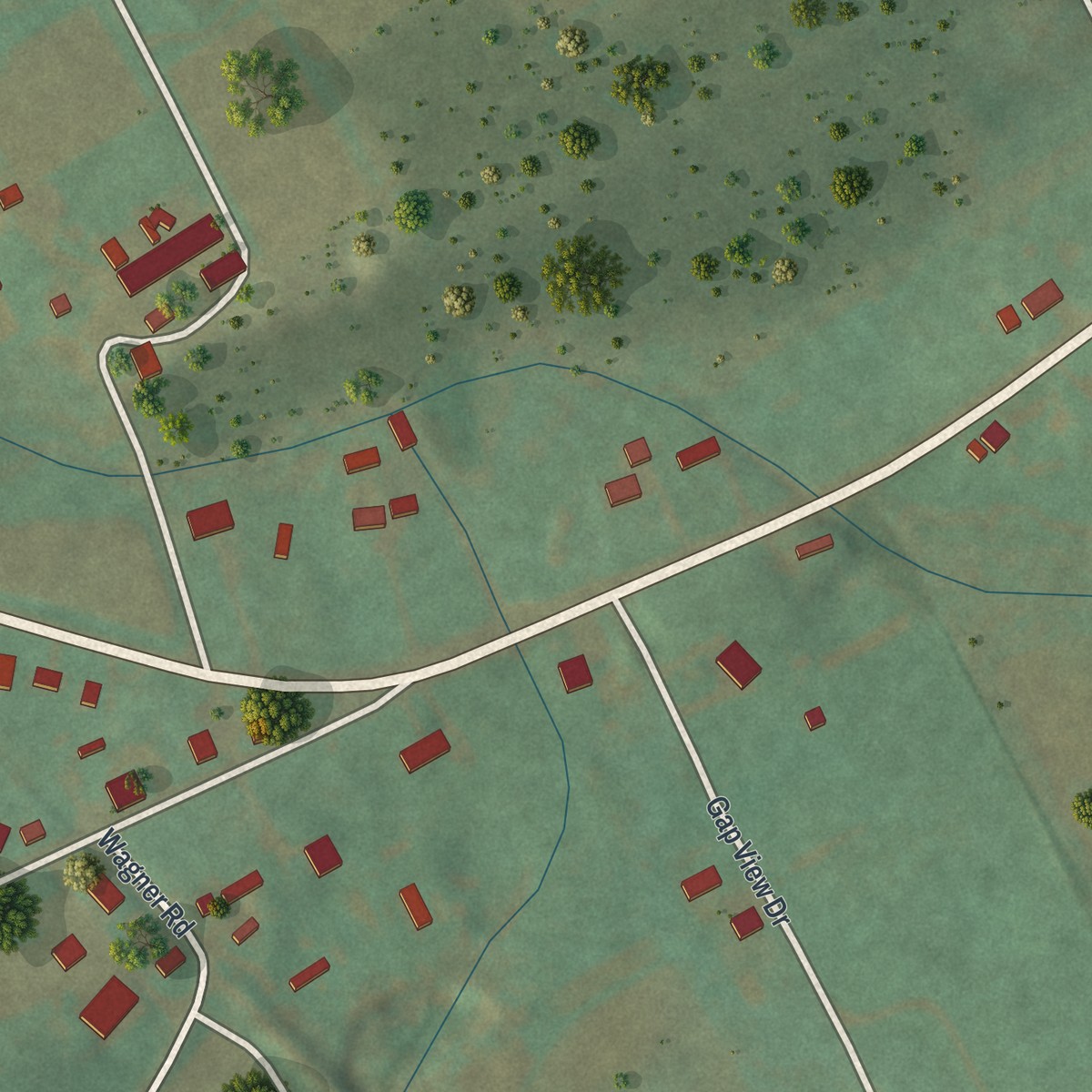 Second close-up of the map of Wagner, Pennsylvania print showing more streets and buildings