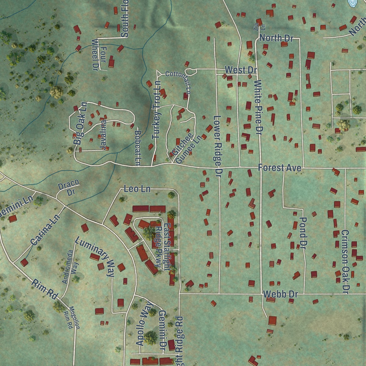 Second close-up of the map of Wagon Wheel, Arizona print showing more streets and buildings