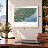 Wailua, Hawaii map, 18 x 24 inch print in a white frame in a home office