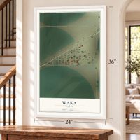 Waka, Texas map, 24 x 36 inch print in a white frame by a staircase