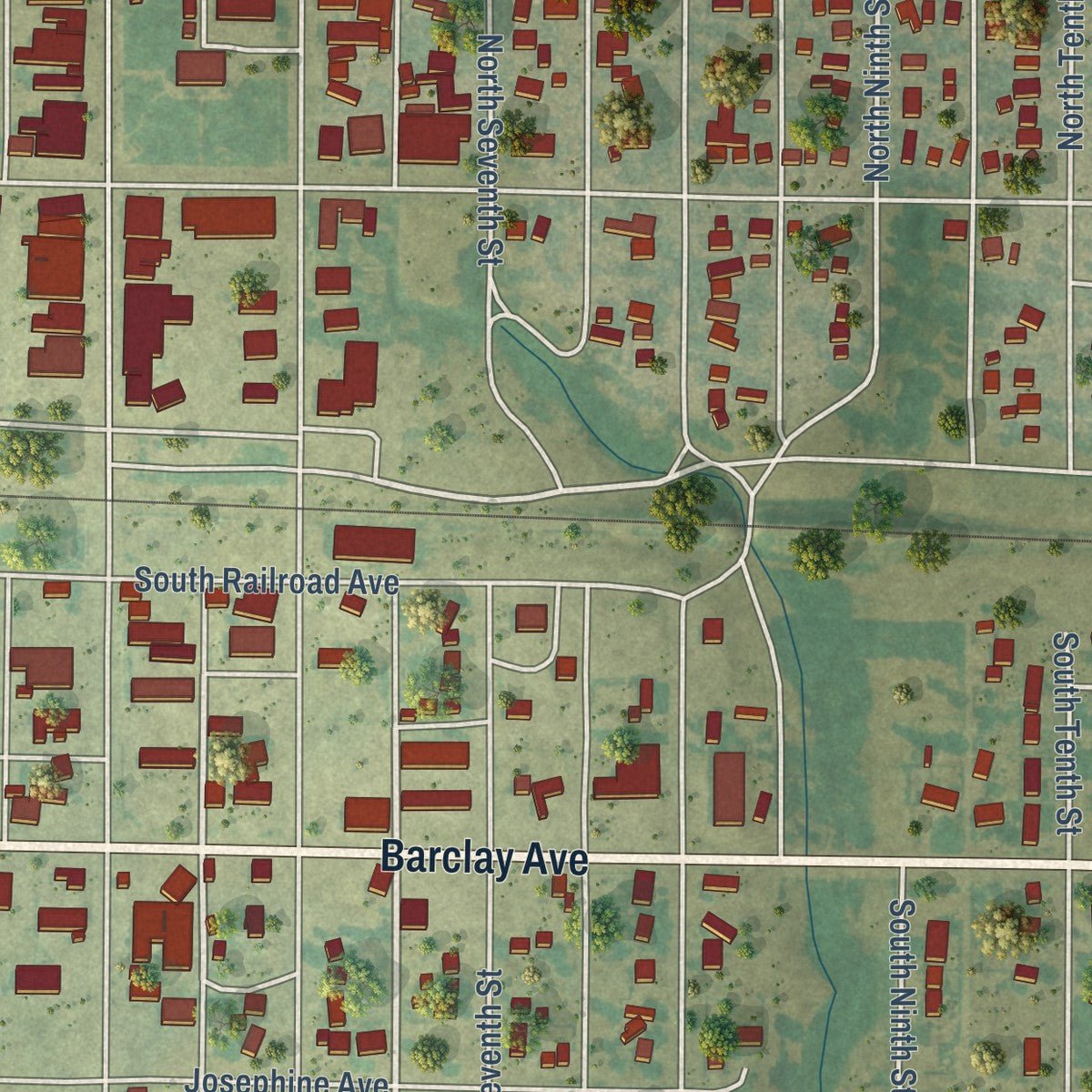 Second close-up of the map of WaKeeney, Kansas print showing more streets and buildings