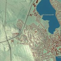 Close-up of the map of Wakefield, Massachusetts print showing terrain and local geography