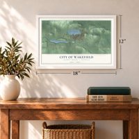 Wakefield, Michigan map, 12 x 18 inch print in a white frame in an entryway