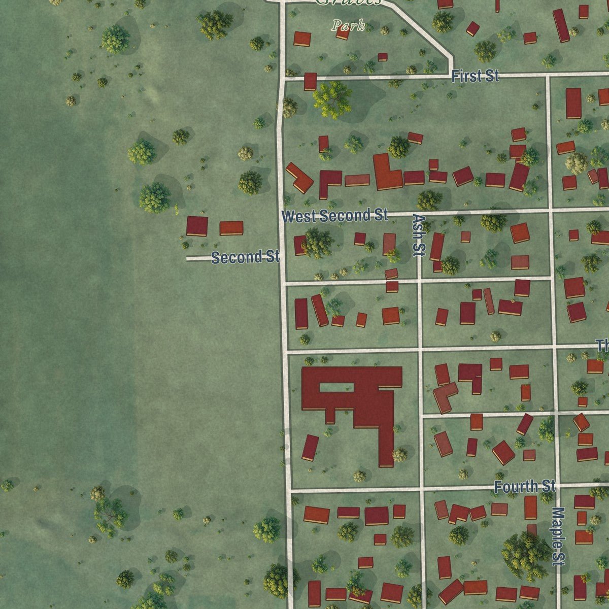 Second close-up of the map of Wakefield, Nebraska print showing more streets and buildings