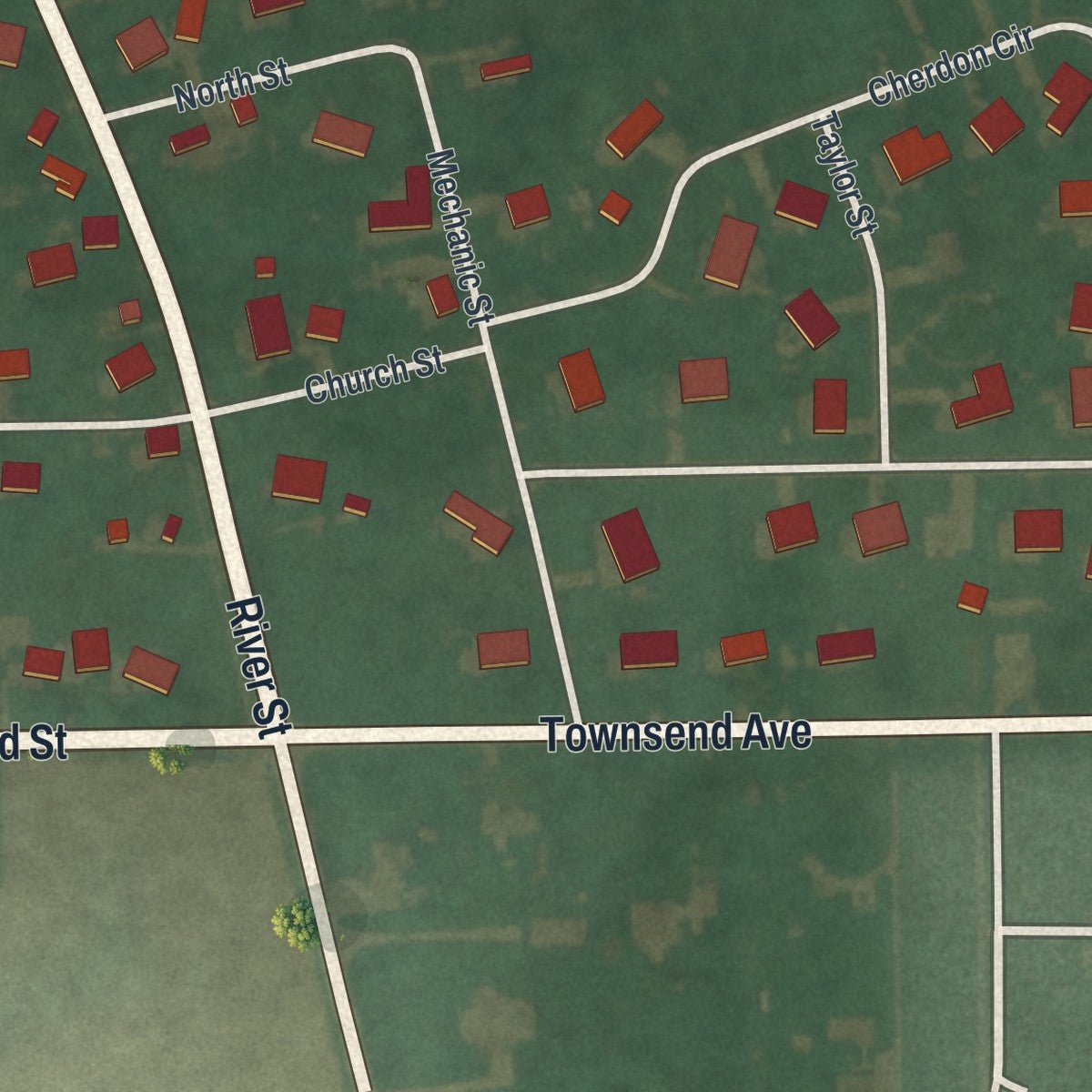 Second close-up of the map of Wakeman, Ohio print showing more streets and buildings