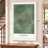 Wakonda, South Dakota map, 24 x 36 inch print in a white frame by a staircase