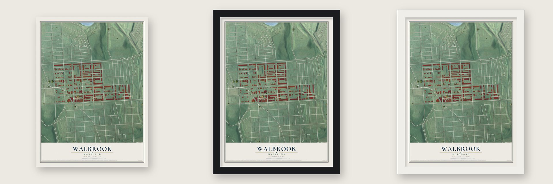 Walbrook, Maryland map unframed, in a black wood frame and in a white wood frame