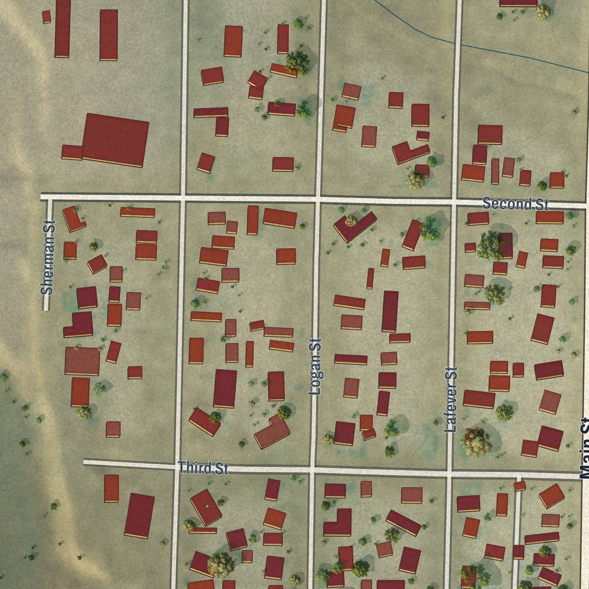 Second close-up of the map of Walden, Colorado print showing more streets and buildings