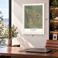 Walden, Colorado map, 18 x 24 inch print in a white frame in a home office