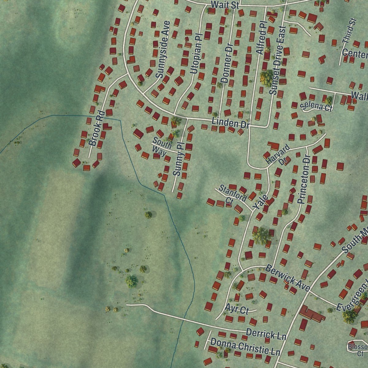 Second close-up of the map of Walden, New York print showing more streets and buildings