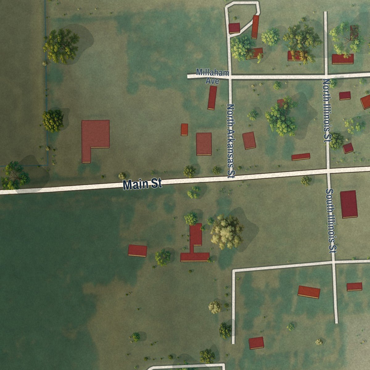 Second close-up of the map of Waldenburg, Arkansas print showing more streets and buildings