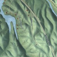 Second close-up of the map of Waldo, Alabama print showing more streets and buildings