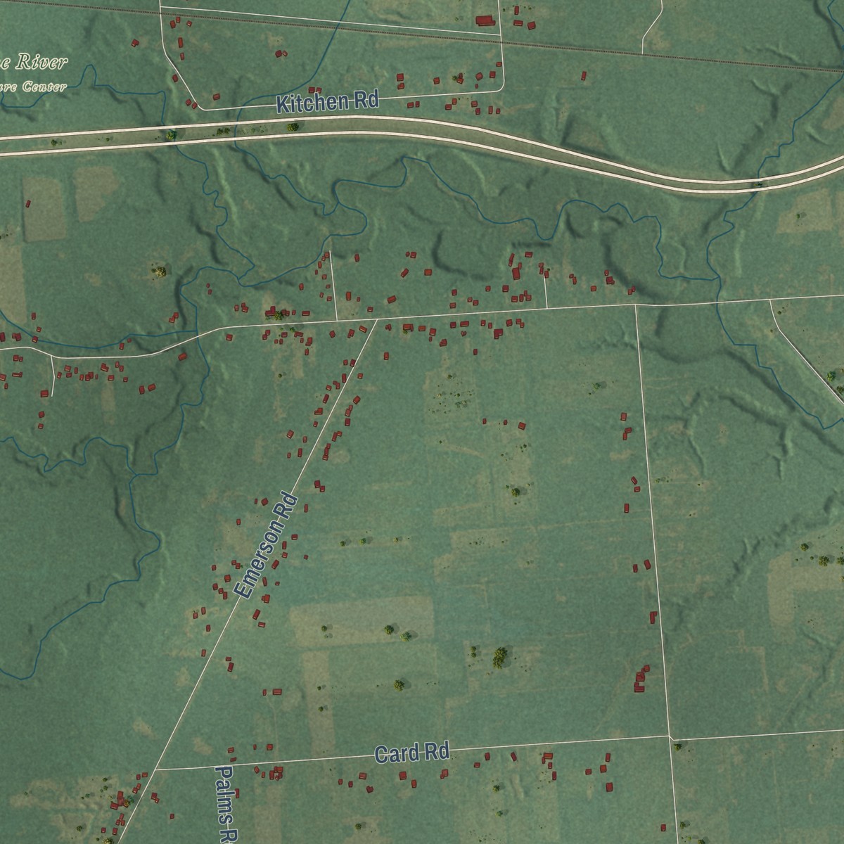 Second close-up of the map of Wales, Michigan print showing more streets and buildings