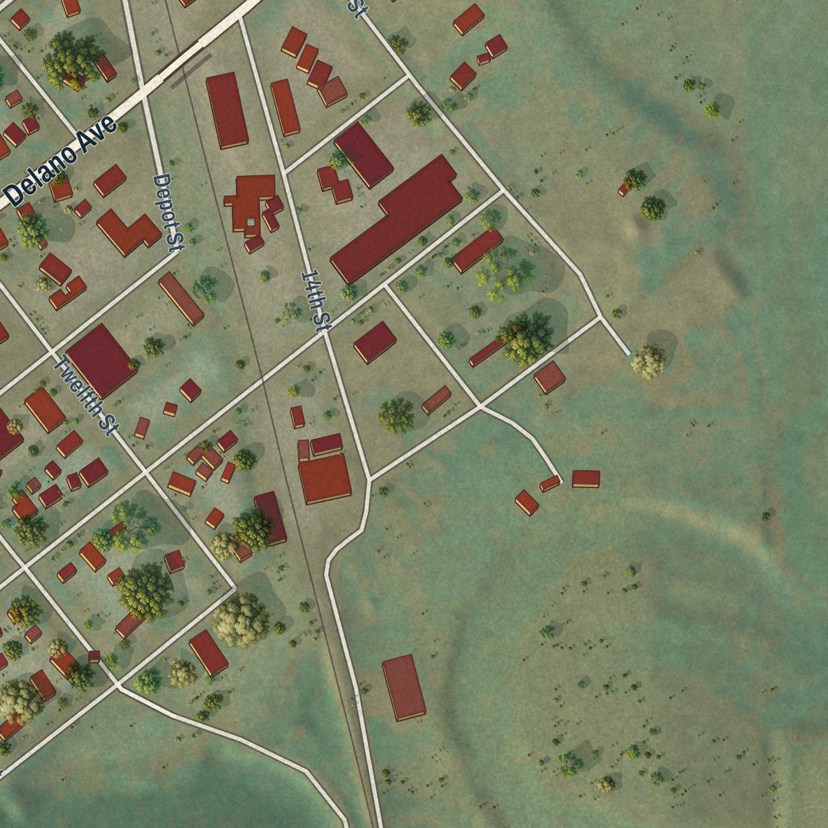 Second close-up of the map of Walhalla, North Dakota print showing more streets and buildings