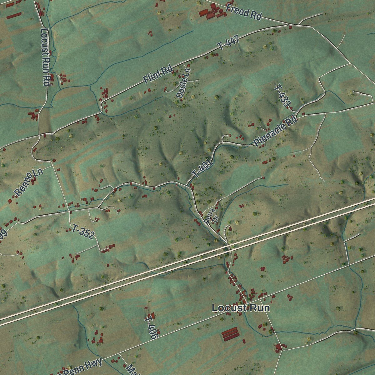 Second close-up of the map of Walker, Juniata County, Pennsylvania print showing more streets and buildings