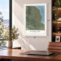 Walker Lake, Nevada map, 18 x 24 inch print in a white frame in a home office