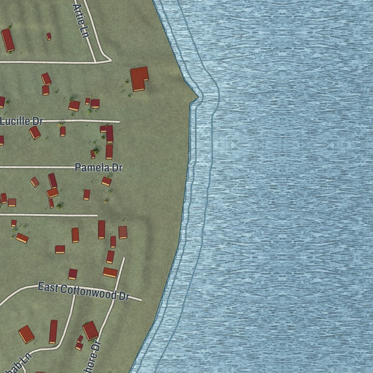 Second close-up of the map of Walker Lake, Nevada print showing more streets and buildings