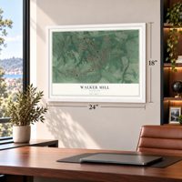 Walker Mill, Maryland map, 18 x 24 inch print in a white frame in a home office