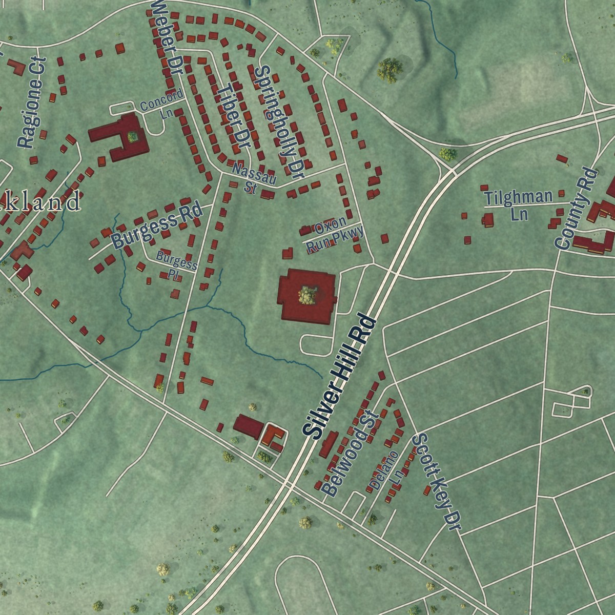 Second close-up of the map of Walker Mill, Maryland print showing more streets and buildings