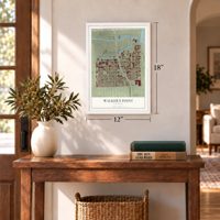 Walker's Point, Wisconsin map, 12 x 18 inch print in a white frame in an entryway