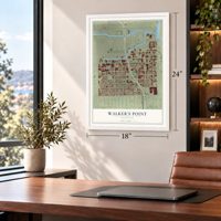 Walker's Point, Wisconsin map, 18 x 24 inch print in a white frame in a home office