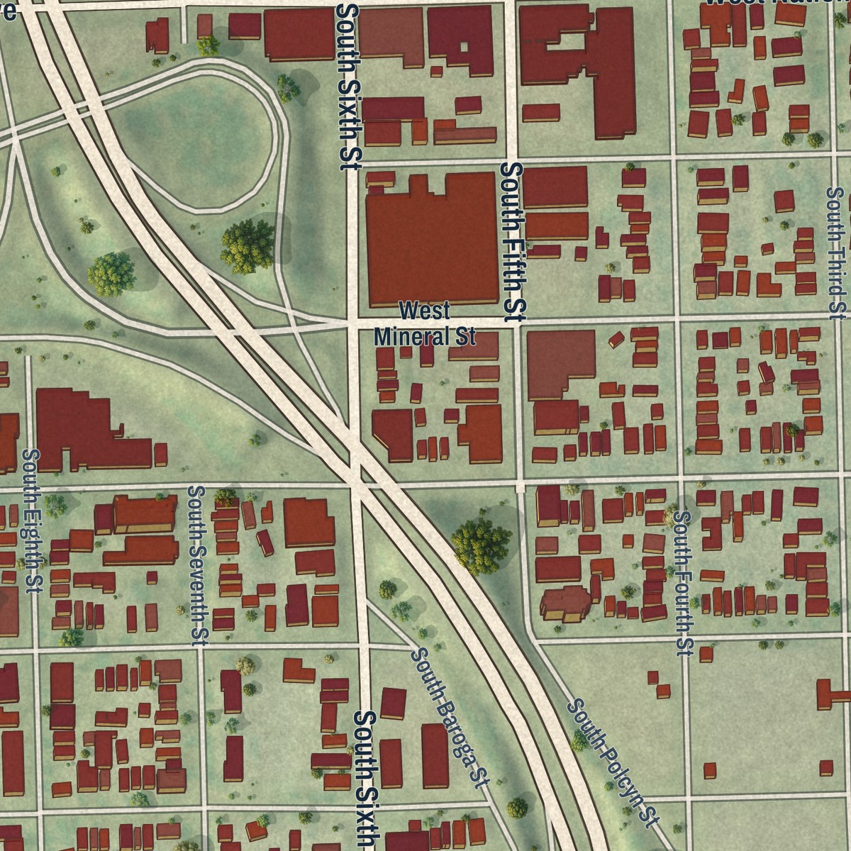 Second close-up of the map of Walker's Point, Wisconsin print showing more streets and buildings