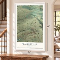 Walkerville, Montana map, 24 x 36 inch print in a white frame by a staircase