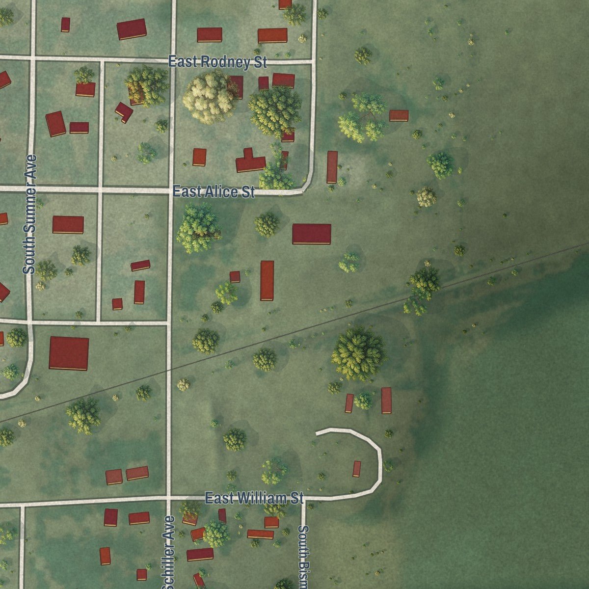 Second close-up of the map of Wallace, Nebraska print showing more streets and buildings