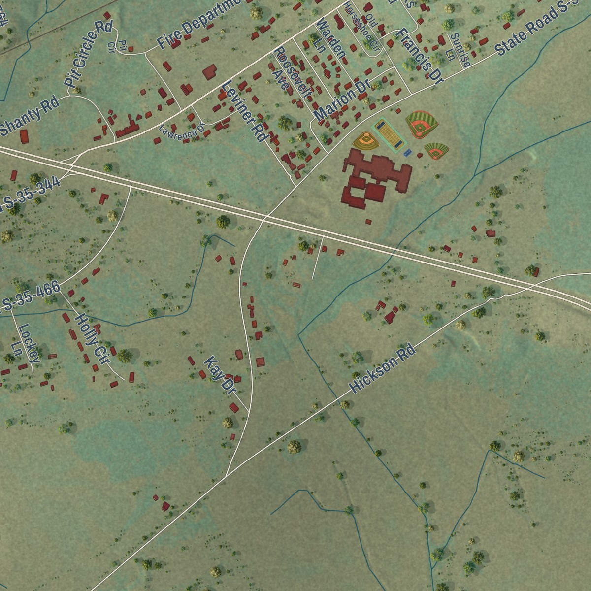 Second close-up of the map of Wallace, South Carolina print showing more streets and buildings
