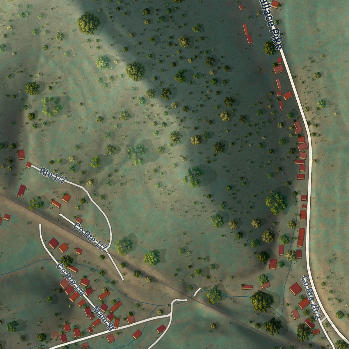 Second close-up of the map of Wallace, West Virginia print showing more streets and buildings