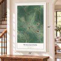 Wallaceton, Pennsylvania map, 24 x 36 inch print in a white frame by a staircase