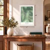 Waller, Pennsylvania map, 12 x 18 inch print in a white frame in an entryway