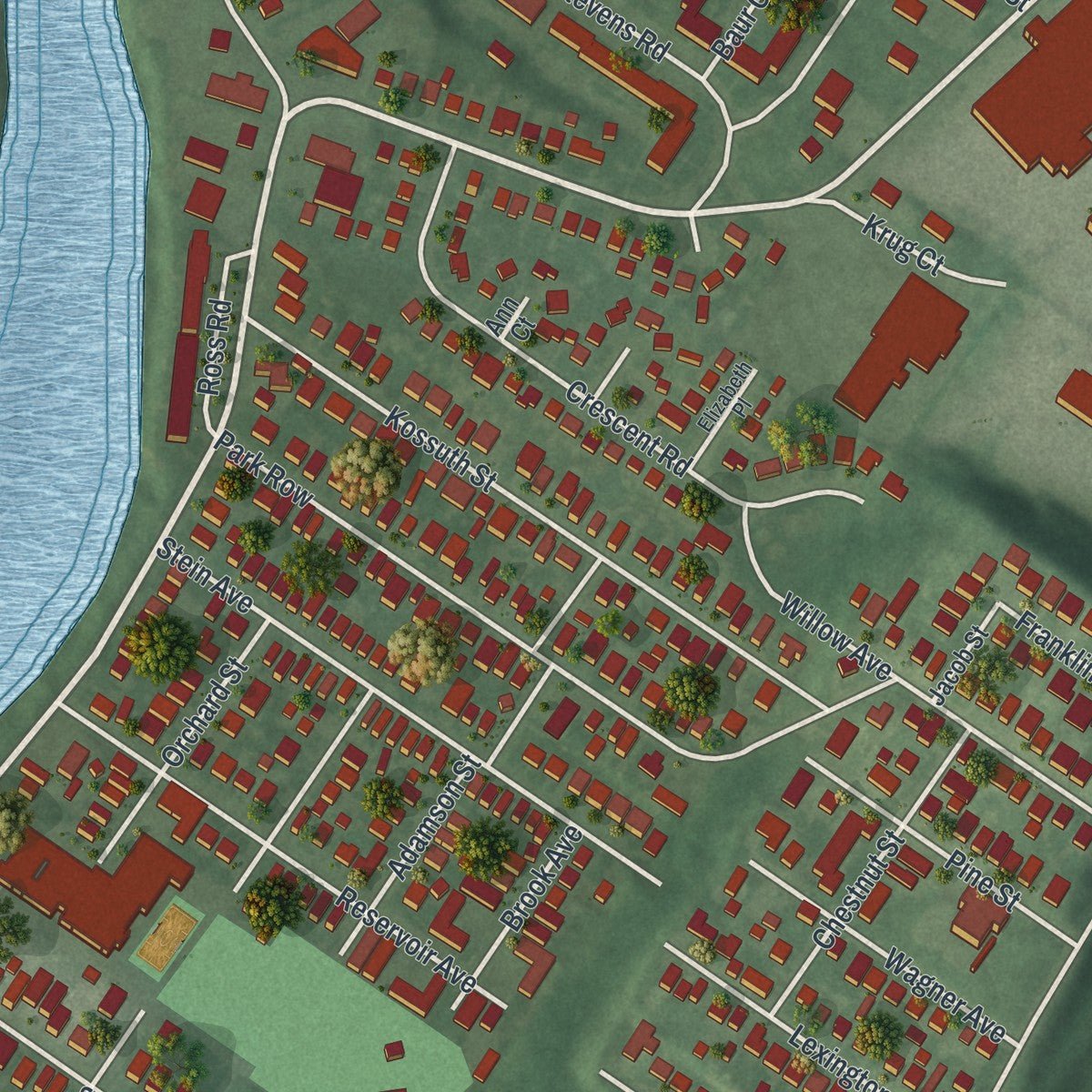 Second close-up of the map of Wallington, New Jersey print showing more streets and buildings