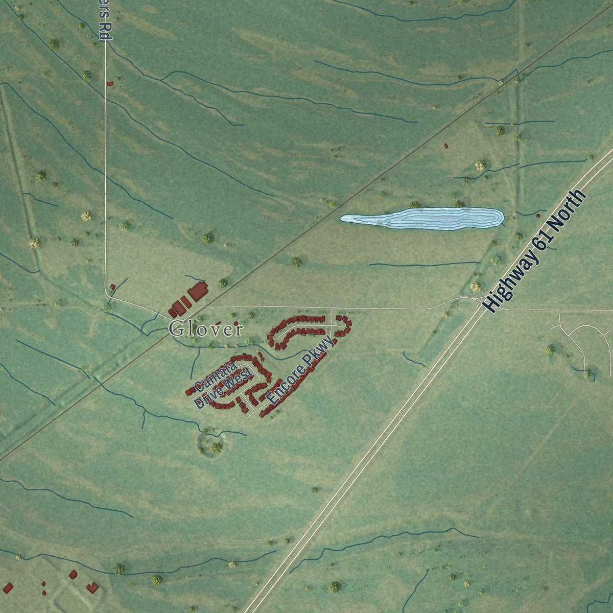 Second close-up of the map of Walls, Mississippi print showing more streets and buildings
