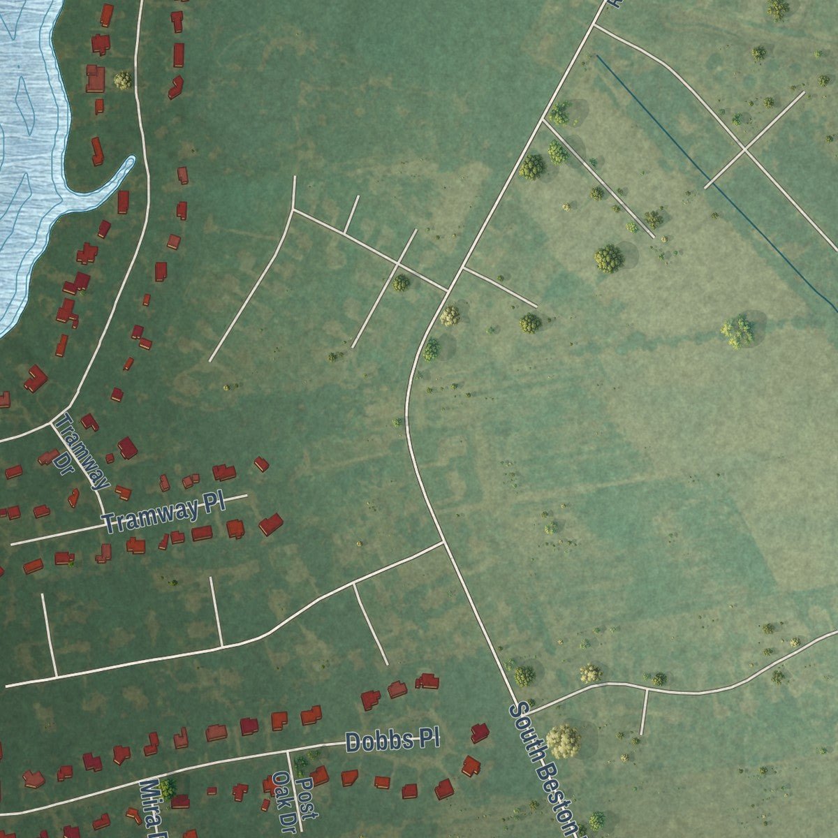 Second close-up of the map of Walnut Creek, North Carolina print showing more streets and buildings