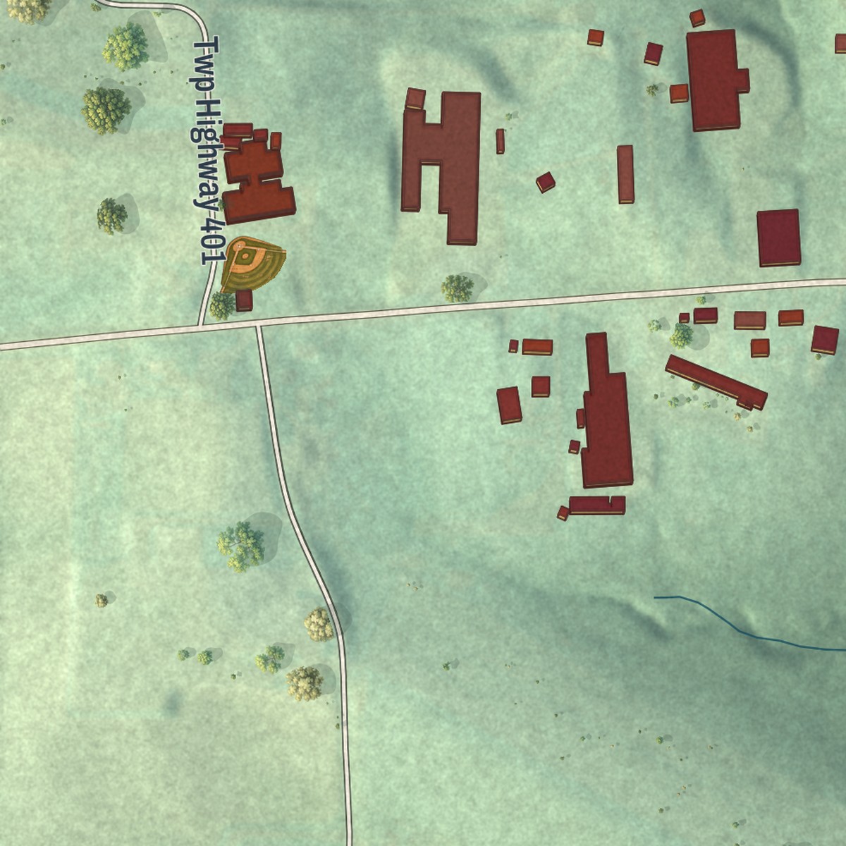 Second close-up of the map of Walnut Creek, Ohio print showing more streets and buildings